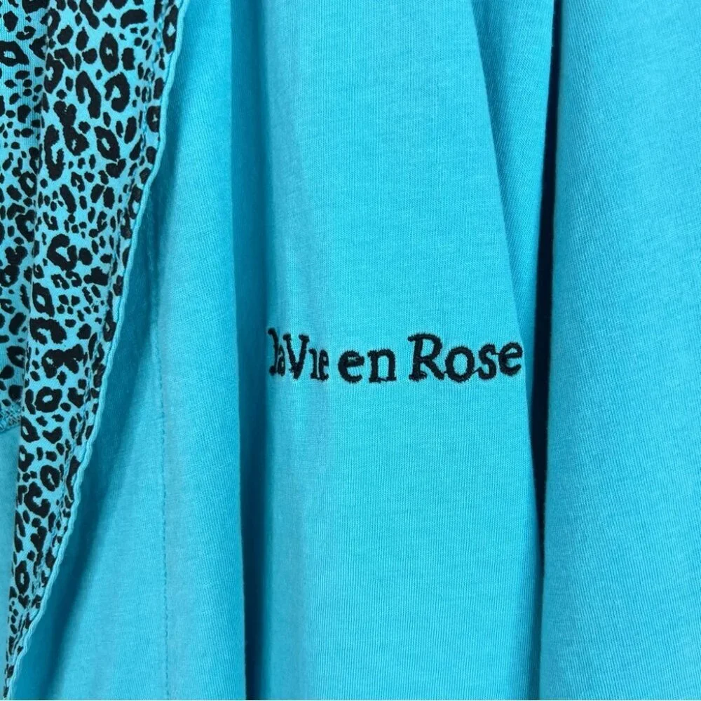 La Vie En Rose robe cheetah blue black tie up embroidered Turquoise Robe